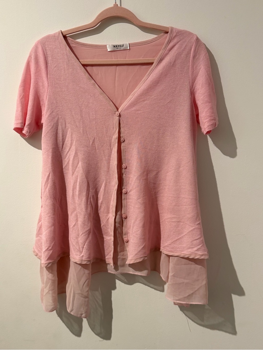 Layered Pink Short-Sleeve Cardigan Top #balletcore - Picture 2 of 4